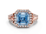 Rose gold Fancy Blue Asscher  Halo Split Shank Diamond Ring with Prong Setting