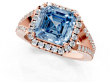 Rose gold Fancy Blue Asscher  Halo Split Shank Diamond Ring with Prong Setting_1