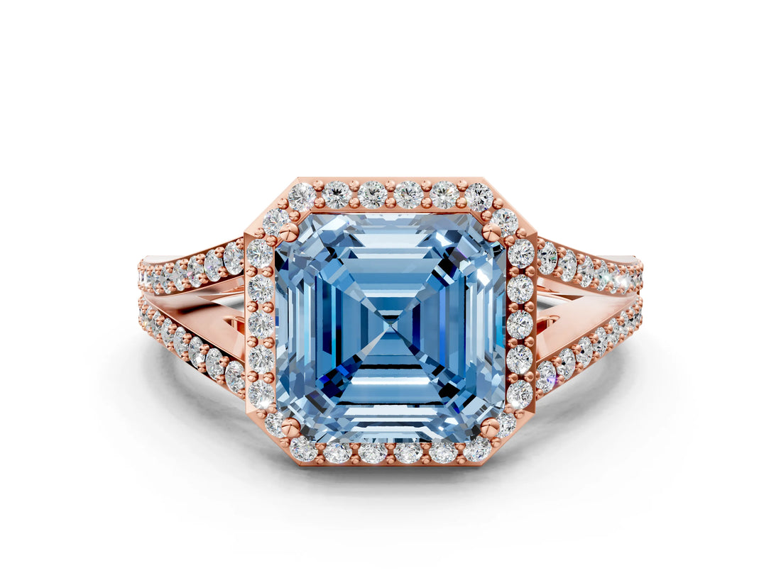 Rose gold Fancy Blue Asscher  Halo Split Shank Pave Diamond Ring with Four-Prong Setting_46