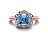 Rose gold Fancy Blue Asscher  Halo Split Shank Pave Diamond Ring with Petal Prong Setting_20