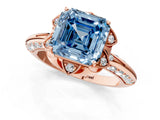Rose gold Fancy Blue Asscher  Halo Split Shank Pave Diamond Ring with Petal Prong Setting_21