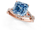 Rose gold Fancy Blue Asscher  Halo Twist Band Solitaire Prong Setting Ring_1