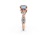 Rose gold Fancy Blue Asscher  Halo Twist Band Solitaire Prong Setting Ring_2
