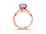 Rose gold Fancy Blue Asscher  Halo Twist Band Solitaire Prong Setting Ring_3