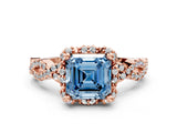 Rose gold Fancy Blue Asscher  Halo Twist Band Solitaire Ring with Six-Prong Setting_32