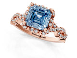 Rose gold Fancy Blue Asscher  Halo Twist Band Solitaire Ring with Six-Prong Setting_33