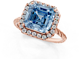 Rose gold Fancy Blue Asscher  Halo Twisted Band Four-Prong Diamond Ring_1