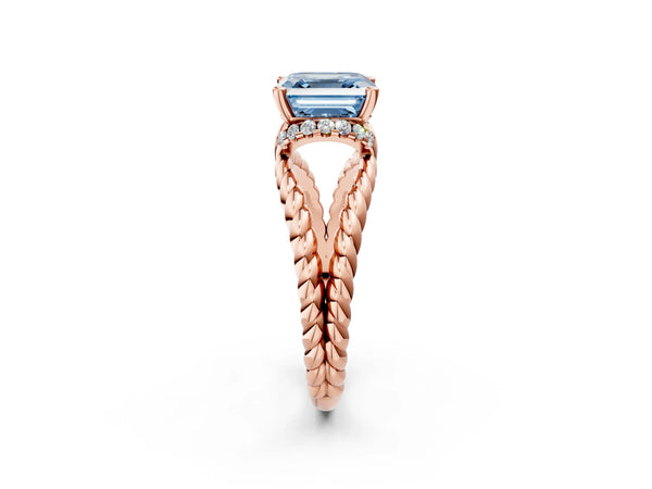 Rose Gold Asscher Cut Engagement Ring Setting for Fancy Blue Center with Rope Split Shank
