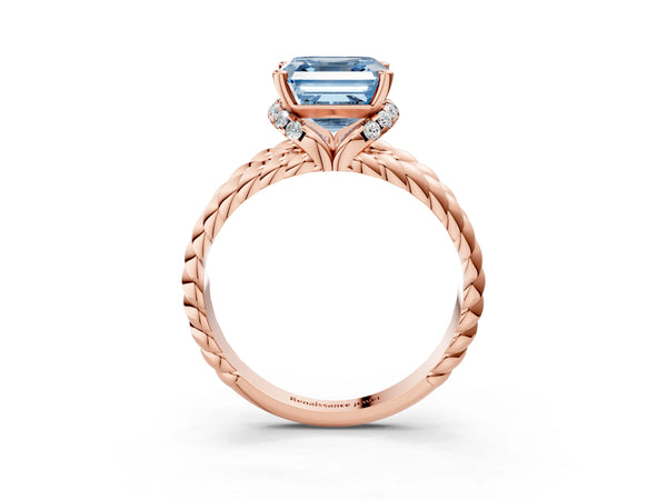 Rose Gold Asscher Cut Engagement Ring Setting for Fancy Blue Center with Rope Split Shank