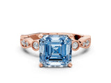 Rose gold Fancy Blue Asscher  Milgrain Bezel Diamond Engagement Ring with Solitaire Prong Setting_29