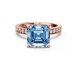 Rose gold Fancy Blue Asscher  Milgrain Pave Diamond Engagement Ring with Four-Prong Setting