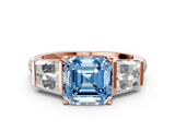 Rose gold Fancy Blue Asscher  Solitaire Baguette Side Stone Channel Set Engagement Ring