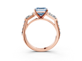 Rose gold Fancy Blue Asscher  Solitaire Baguette Side Stone Channel Set Engagement Ring_3