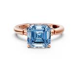 Rose gold Fancy Blue Asscher  Solitaire Beaded Band with Four-Prong Setting