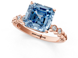Rose gold Fancy Blue Asscher  Solitaire Bezel Accent Diamond Engagement Ring with Beaded Band and Four-Prong Setting_1