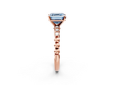 Rose gold Fancy Blue Asscher  Solitaire Bezel Accent Diamond Engagement Ring with Beaded Band and Four-Prong Setting_2