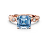 Rose gold Fancy Blue Asscher  Solitaire Bezel-Set Diamond Ring with Beaded Band and Four-Prong Setting_49