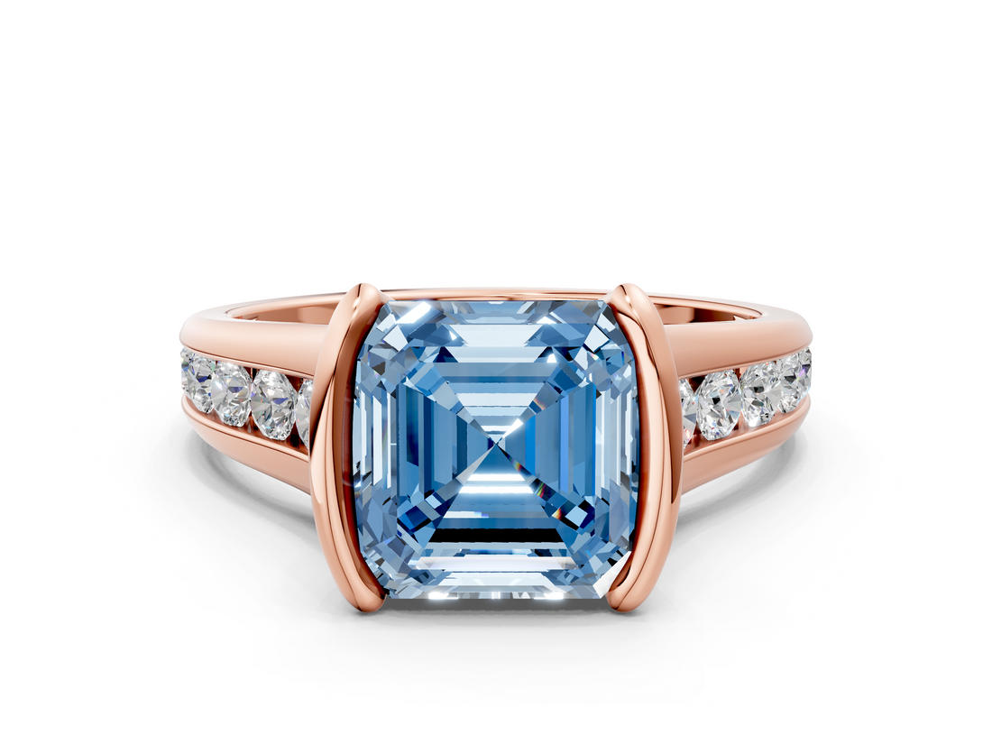 Rose gold Fancy Blue Asscher  Solitaire Bezel-Set Diamond Ring with Channel-Set Band_17