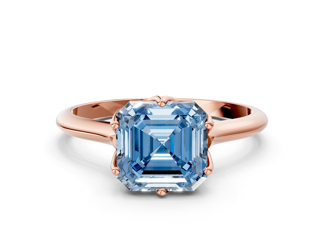 Rose gold Fancy Blue Asscher  Solitaire Cathedral Diamond Ring with Six-Prong Setting_16