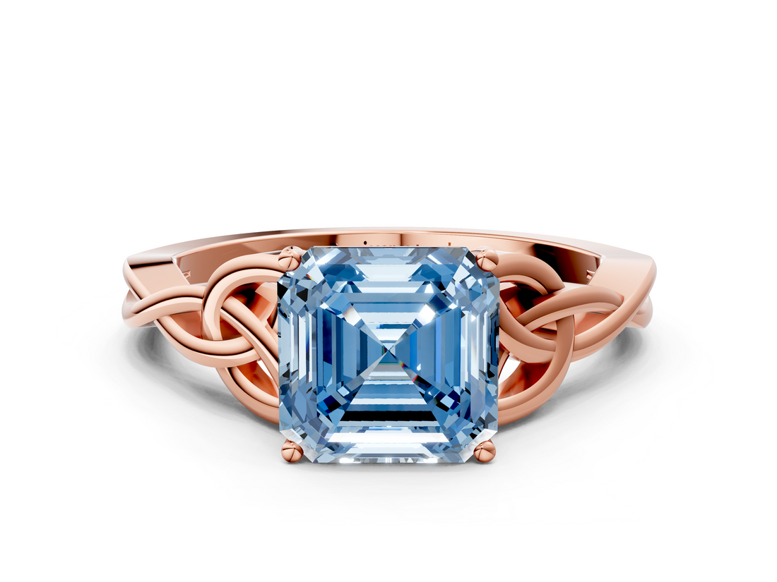 Rose gold Fancy Blue Asscher  Solitaire Celtic Knot Engagement Ring with Four-Prong Setting_67