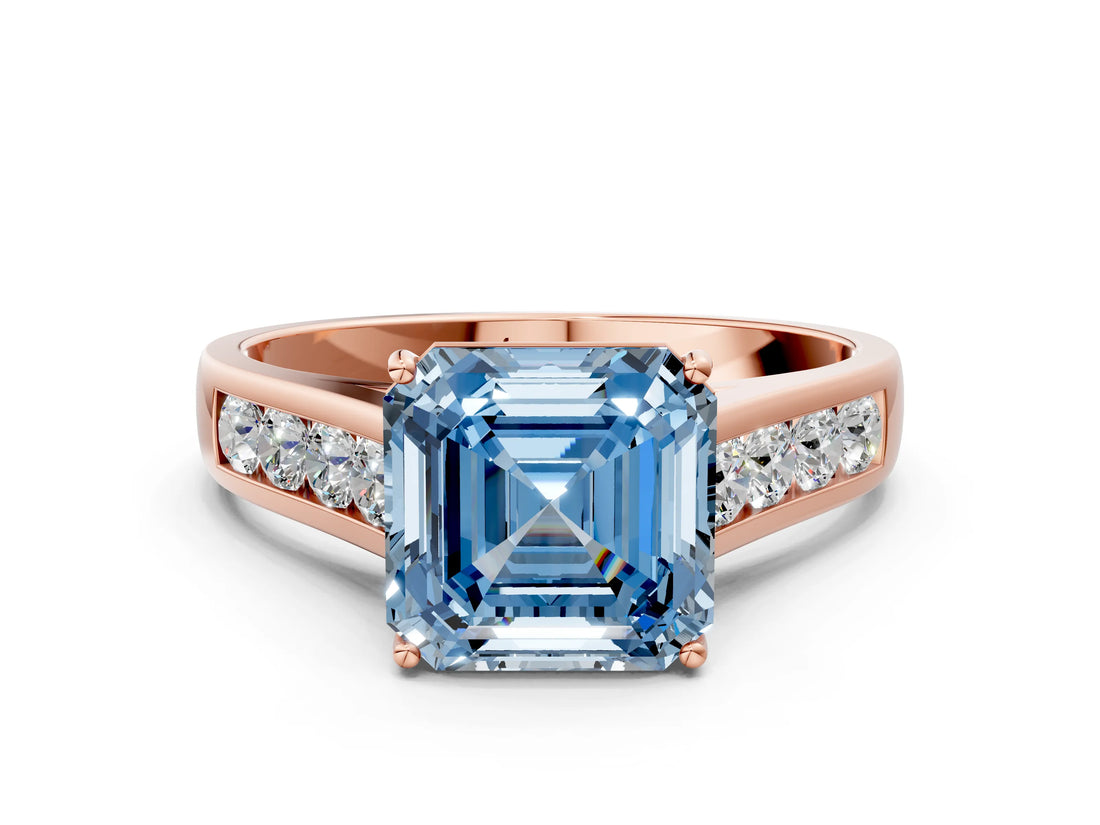 Rose gold Fancy Blue Asscher  Solitaire Channel-Set Diamond Engagement Ring with Four-Prong Setting_35