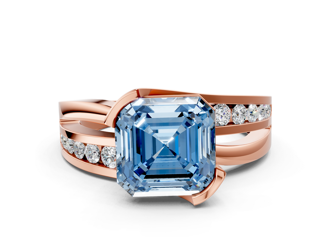 Rose gold Fancy Blue Asscher  Solitaire Channel-Set Split Shank Ring with Tension Prong Setting_3