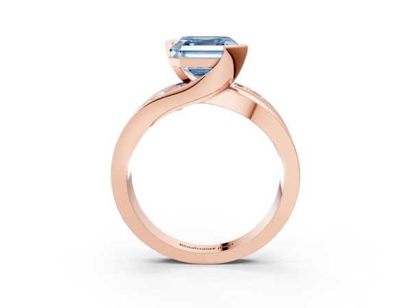 Rose gold Fancy Blue Asscher  Solitaire Channel-Set Split Shank Ring with Tension Prong Setting