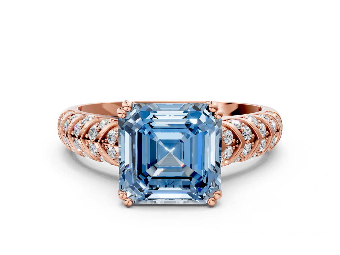 Rose gold Fancy Blue Asscher  Solitaire Chevron Pave Diamond Engagement Ring with Six-Prong Setting_3