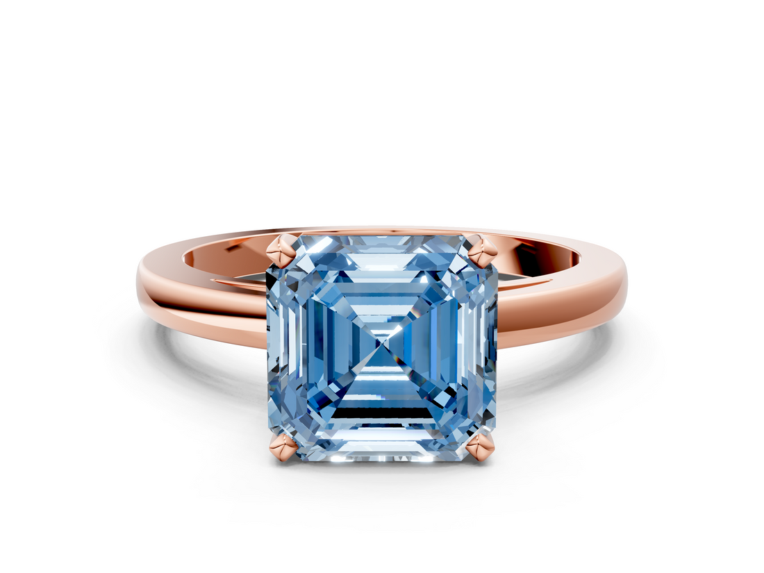 Rose gold Fancy Blue Asscher  Solitaire Diamond Engagement Ring with Four-Prong Setting on a Classic Band_20
