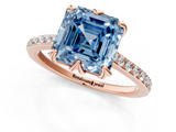 Rose gold Fancy Blue Asscher  Solitaire Diamond Engagement Ring with Pave Band and Six-Prong Setting_1