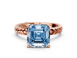 Rose gold Fancy Blue Asscher  Solitaire Diamond Engagement Ring with XO Engraved Band and Four-Prong Setting 1