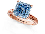 Rose gold Fancy Blue Asscher  Solitaire Diamond Engagement Ring with XO Engraved Band and Four-Prong Setting 2
