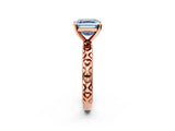 Rose gold Fancy Blue Asscher  Solitaire Diamond Engagement Ring with XO Engraved Band and Four-Prong Setting 3