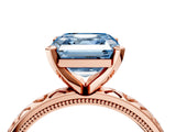 Rose gold Fancy Blue Asscher  Solitaire Diamond Engagement Ring with XO Engraved Band and Four-Prong Setting 5