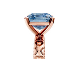 Rose gold Fancy Blue Asscher  Solitaire Diamond Engagement Ring with XO Engraved Band and Four-Prong Setting