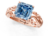 Rose gold Fancy Blue Asscher  Solitaire Diamond Leaf Vine Band with Prong Setting_18