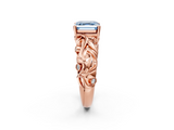 Rose gold Fancy Blue Asscher  Solitaire Diamond Leaf Vine Band with Prong Setting_19