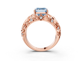 Rose gold Fancy Blue Asscher  Solitaire Diamond Leaf Vine Band with Prong Setting_20