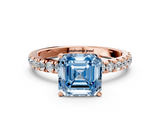 Rose gold Fancy Blue Asscher  Solitaire Diamond Pavé Band with Four-Prong Setting
