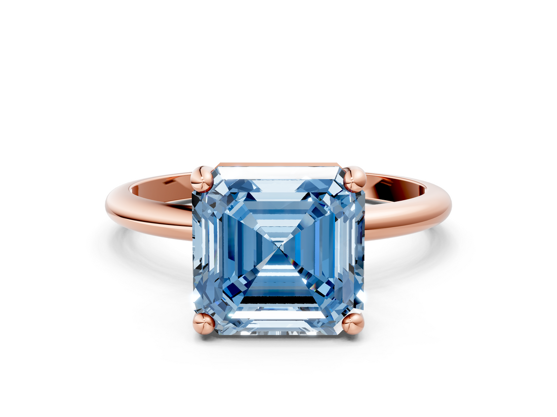 Rose gold Fancy Blue Asscher  Solitaire Diamond Ring with 4-Prong Setting on a Classic Band_3