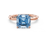 Rose gold Fancy Blue Asscher  Solitaire Diamond Ring with Bamboo Band and Four-Prong Setting_16