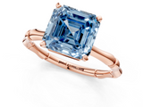 Rose gold Fancy Blue Asscher  Solitaire Diamond Ring with Bamboo Band and Four-Prong Setting_17