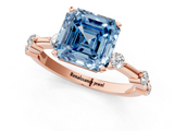 Rose gold Fancy Blue Asscher  Solitaire Diamond Ring with Bezel Set Side Stones and Prong Setting_1