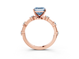 Rose gold Fancy Blue Asscher  Solitaire Diamond Ring with Bezel Set Side Stones and Prong Setting_3