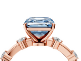 Rose gold Fancy Blue Asscher  Solitaire Diamond Ring with Bezel Set Side Stones and Prong Setting_4