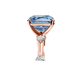 Rose gold Fancy Blue Asscher  Solitaire Diamond Ring with Bezel Set Side Stones and Prong Setting_5