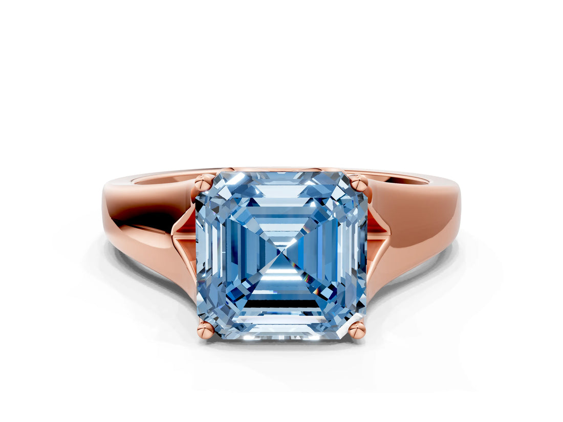 Rose gold Fancy Blue Asscher  Solitaire Diamond Ring with Cathedral Band and Four-Prong Setting_83
