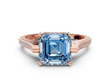 Rose gold Fancy Blue Asscher  Solitaire Diamond Ring with Channel Set Band and Bezel Prong Setting_61