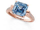 Rose gold Fancy Blue Asscher  Solitaire Diamond Ring with Channel Set Band and Bezel Prong Setting_62