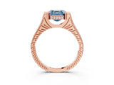 Rose gold Fancy Blue Asscher  Solitaire Diamond Ring with Channel Set Band and Bezel Prong Setting_64